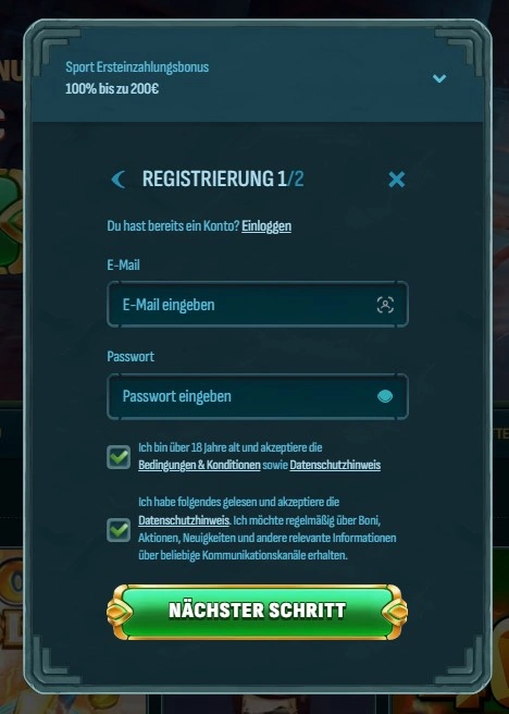 Schnellregistrierung für neue Spieler starten