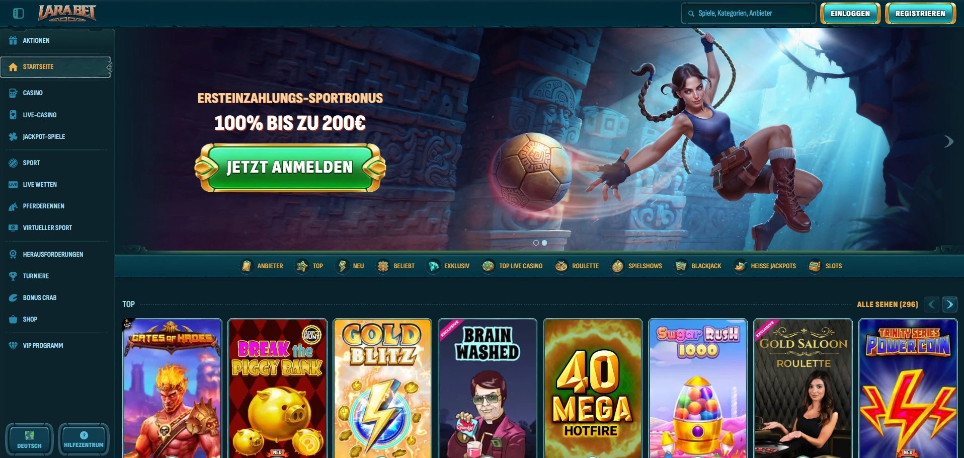 Kompakter Überblick über die Hauptbereiche von Larabet
